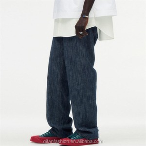 Pantalon en denim mélangé lin coupe droite personnalisé 5 poches Jeans pour hommes - Product Image 4