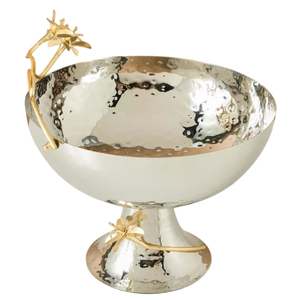 Plateaux de service à chocolat pour hôtels Bol à chocolat vintage Finition en acier inoxydable et métal martelé avec accent floral doré - Product Image 1
