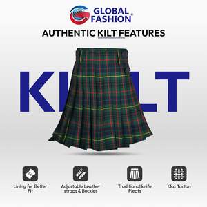 Kilt Escocés Clásico de Tartán Stewart para Hombre, Patrón de Tartán Escocés de las Tierras Altas, Lana Acrílica, Delantal Delantero Liso Ajustable - Product Image 4