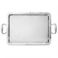 Plateau de service Rectangle de luxe en acier inoxydable plaqué argent assiette de nourriture de petit déjeuner multifonction Durable plat élégant pour la cuisine