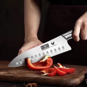 HOSHANHO Couteau <span class=keywords><strong>Santoku</strong></span> de 7 pouces Couteau de cuisine professionnel en acier inoxydable à haute teneur en carbone Couteau de cuisine super tranchant avec manche en bois - Product Image 6