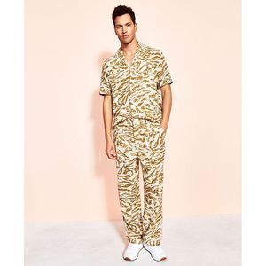 Pantaloni da Uomo Royalty Maluma in Vera Pelle Marrone con Pieghe, Taglia M, Logo Personalizzato, Cerniera, Stampa Animale Colorata - Product Image 1