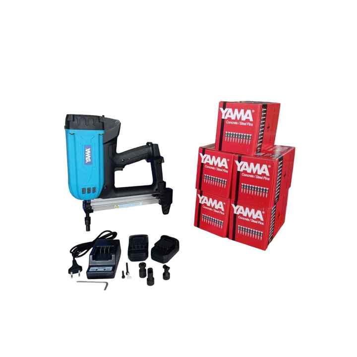 YAT-GNX40 Industrial Pneumatic & Battery Operated Gas Concrete Nailing Gun with 3 Heads 5 Boxes of Nails 18V Gift Gas Included
