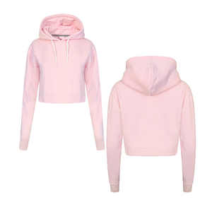 Women's Pink Cropped Hooded Sweatshirt Regular Fit Solid Color Full Sleeve Knitted Autumn Wear 2026 Latest - Product Image 1
