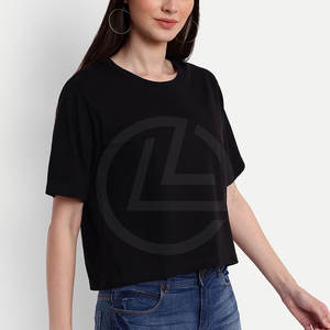 Camiseta corta de verano informal de moda para mujer con técnica teñida lisa de lona ligera ajustada personalizable - Product Image 3
