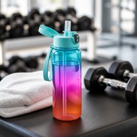 Bouteille d'eau pulvérisatrice PC 800 ml, étanche, avec paille CPC, pour l'école et les activités sportives en extérieur