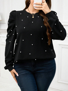 Sweat-shirt personnalisé pour femmes style perlé Sweat-shirt tricoté gaufré de couleur unie tricoté gaufré pour dames - Product Image 4