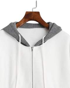 <b>White</b> Grey Contrast Zip Up <b>Hoodie</b> With Front Pockets Casual Streetwear Unisex Soft Comfortable Warm Fashion Zipper Jacket - Product Image 4