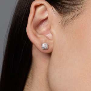 92.5 <b>Silver</b> <b>Stud</b> <b>Earrings</b> with Diamond and Pearl Geometric & Trendy Gold Plated Design for Wedding Engagement or Party-188526 - Product Image 3