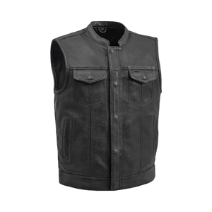 Chaleco estilo motocicleta de cuero negro perforado nueva moda para hombre-doble cierre, fabricante personalizado de cuero clásico - Product Image 1