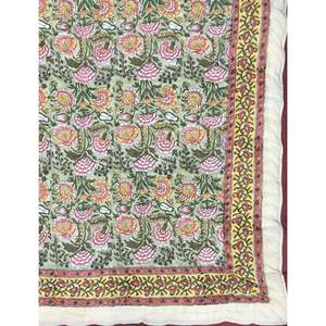 Hand Block Printed Cotton Quilted Double <b>Bed</b> Jaipuri <b>Quilt</b> With Floral Prints - Product Image 3