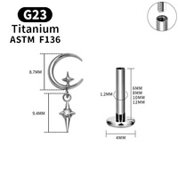 Pendiente de Titanio ASTM F136 con Diseño de Luna y Estrella, Zirconia, Rosca Interna, Parte Trasera Plana, Unisex, para Perforación de Cartílago 16G