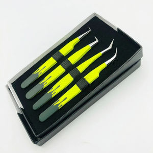 Ensemble de pinces à épiler pour extensions de cils professionnelles à deux tons avec revêtement en poudre et poignée diamantée, couleur et logo personnalisés - Product Image 5