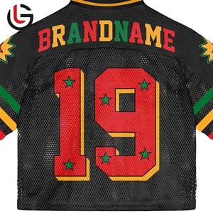 Amarican Football Practice Mesh T-Shirt for <b>Men</b> Oversized <b>Cropped</b> <b>Top</b> with Short Sleeves Printed Logo Jersey - Product Image 5