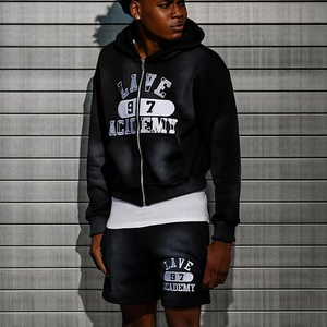 Custom Autumn Terry Print Sun Faded Sweatsuit Tracksuit Baggy Oversize Washed <b>Zip</b> <b>up</b> Sweat Distressed <b>Hoodie</b> Set - Product Image 6