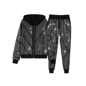 <b>Top</b> Quality Rhinestone Tracksuit Casual Streetwear Look <b>Sparkly</b> Design Rhinestone Tracksuit - Product Image 1