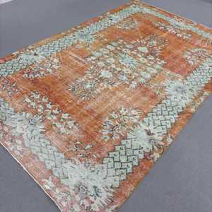 พรมตุรกีวินเทจ ขนาด 5.9x9.7 ฟุต ลายดอกไม้สีส้ม - Product Image 2