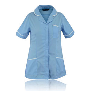 Uniformes de hospital sin costuras de detección de aguja personalizables de tela de sarga de manga corta con 2 bolsillos elásticos y cuello en V unisex - Product Image 3