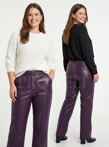 Pantalon en cuir sur mesure en gros, style tendance, vêtements de soirée, fermeture éclair, ceinture à la taille, pantalon en cuir droit ajusté pour femmes - Product Image 2