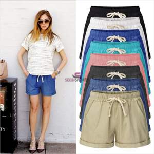Summer New Women's Fashion Drawstring Pants Solid Color Lacing <b>Shorts</b> <b>Wide</b> <b>Leg</b> Casual <b>Short</b> Pants Summer <b>Shorts</b> - Product Image 1