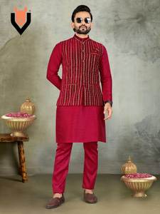 Traje de Boda para Hombre, Kurta Payjama de Seda con Bordado de Hilo y Lentejuelas, Calidad de Exportación India, Suministro de Fábrica al por Mayor - Product Image 4