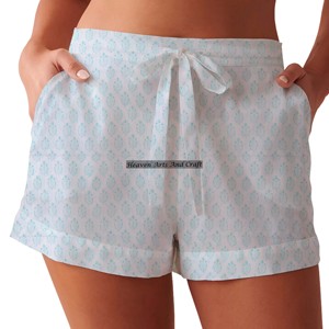 Shorts d'été pour femmes faits à la main, imprimé Bagru, coton, imprimé en bloc, shorts de plage, shorts d'été imprimés en bloc, vêtements de détente pour femmes - Product Image 5