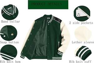 Nouveau style de veste universitaire coupe ajustée pour hommes College Baseball Letterman Bomber Coat Manches en cuir Hiver Laine-À la mode Élégant - Product Image 6