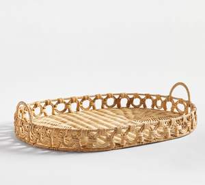 Bandeja para servir tejida de ratán hecha a mano con asas Bandeja decorativa ecológica con diseño elegante - Product Image 1