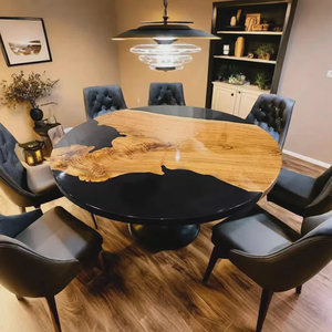 Mesa de Comedor de Arte de Madera de Acacia y Resina Hecha a Mano, Moderna y de Lujo, Impermeable, para Sala de Estar, Bodas, Jubilación, Condolencias, Diwali - Product Image 4