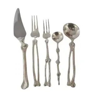 ชุดช้อนส้อมสแตนเลสทำมือ ดีไซน์หรูหรา ด้ามจับรูปทรงกระดูก ขัดเงาแบบกระจก ดีไซน์ทันสมัย เหมาะสำหรับร้านอาหารและการรับประทานอาหารพิเศษ - Product Image 1