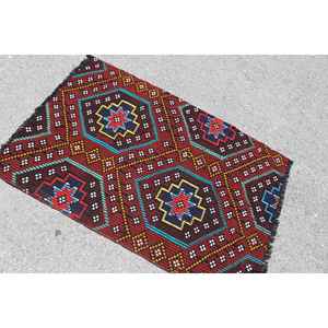 Alfombra Turca Vintage Pequeña de 3x4.6 pies, Alfombra de Lana Roja Kilim - Product Image 4