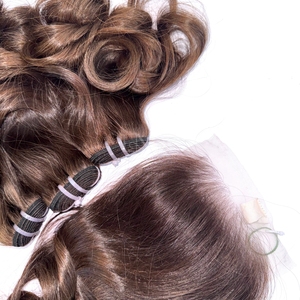 Paquetes de color marrón con punta ondulada de cabello crudo de alta calidad con cierre para hacer pelucas de cabello vietnamita real - Product Image 3