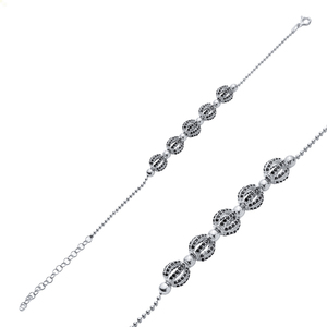 925 Sterling Silver Fine Jewelry Ball <b>Charm</b> Design Black CZ Stone Made in Turkey Shape <b>Charm</b> Ball Chain Wholesale - Product Image 5
