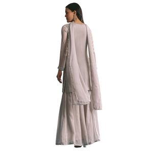 Gris Chinon Cutdana Sequin Brodé Kurta Palazzo Costume Vente en Gros Femmes Ethnique Vêtements OEM Usine Fournisseur Mode - Product Image 5