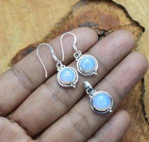Boucles d'oreilles classiques pendentif ensemble bijoux femmes Boho Style bijoux 925 argent Sterling laiteux opalite pierres précieuses cadeau fait main femme - Product Image 2