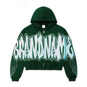 เสื้อฮู้ดดี้แบบมีซิปสำหรับผู้ชาย ดีไซน์ใหม่ทันสมัย พิมพ์ลายโลโก้แบบนูน ผ้าฝ้าย 100% เนื้อหนา - Product Image 5