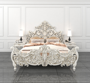 Muebles de estilo francés de lujo, muebles de dormitorio clásicos, madera antigua dorada, técnica de hoja, artesanal - Product Image 1