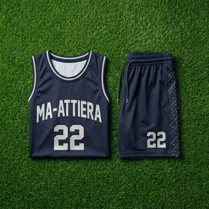 Ensemble short et maillot de basket-ball pour hommes, bleu marine, sans manches, en mesh, uniforme sportif, tenue d'équipe athlétique, bordure contrastée, vêtements de performance - Product Image 5