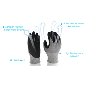 Gants à main tricotés sans couture anti-coupure Gants de travail industriel en nitrile sableux Gants à main noirs personnalisés - Product Image 4