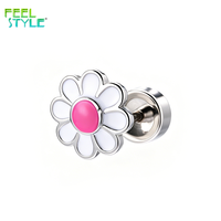 Anting-anting tusuk bunga daisy enamel putih mini lucu grosir untuk anak perempuan kecil