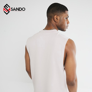 100% algodón acanalado polar camiseta sin mangas de secado rápido gimnasio entrenamiento camiseta para hombres logotipo personalizado básico transpirable de talla grande tejido de punto - Product Image 1