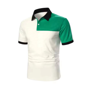 Polo pour homme à blocs de couleur, manches courtes, tricoté, décontracté, coupe classique, vert, blanc, noir, col uni, design simple - Product Image 2