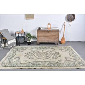 Tapis turc vintage grande surface 5.2x8.6 pieds Beige vert laine Latex support Patchwork pour adolescents Tabriz Rectangle couloir - Product Image 1