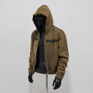 Sudadera con Capucha Extra Grande Personalizada OEM 2026, Sudadera con Capucha de Algodón y Felpa, Estilo Vintage, Corte Cuadrado, Gruesa, con Cierre y Pedrería para Hombre - Product Image 3