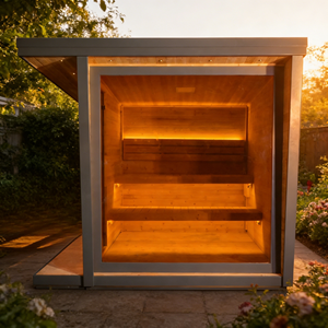 Sauna Exterior Tradicional Cuadrada de Vapor para 4-6 Personas, con Vidrio Templado Tintado Marrón, Construcción de Madera de Abeto Carbonizado - Product Image 2