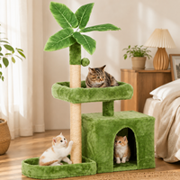 Arbre à chat de luxe écologique multi-niveaux en forme de palmier tropical, tour à chat avec griffoir en sisal, condo pour chat en peluche, emballage en carton pour intérieur