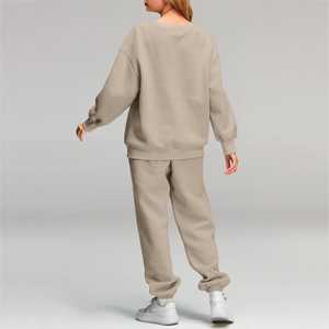 Costume de jogging femmes 100% coton deux pièces ensemble décontracté survêtement ensemble Streetwear pleine longueur col rond pull survêtement ensemble pour les femmes - Product Image 6