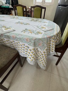 Ấn Độ Tay Khối Hoa In Bông Hình Chữ Nhật Khăn Trải Bàn Với 6 Phù Hợp Khăn Ăn Tân Gia Món Quà Bàn Ăn Bìa Bộ - Product Image 2