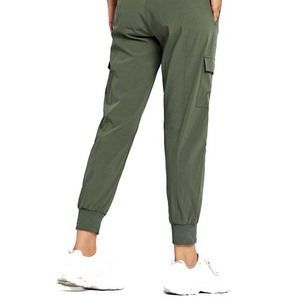 Women's Olive Green Cargo Pants <b>Drawstring</b> Closure Mid Waist Casual <b>Trousers</b> With Pockets Breathable Regular Fit - Product Image 5