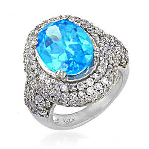 Bague en argent 925 avec topaze bleue pour femmes, bijoux de perçage à pierres précieuses tendance - Product Image 3